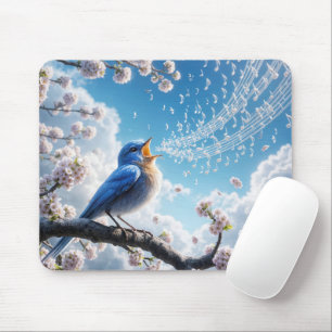 Bluebird Singing On a Cherry Tree Branch Mouse Pad