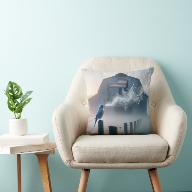 Bluebird Singing On a Fence Post Throw Pillow (Chair)