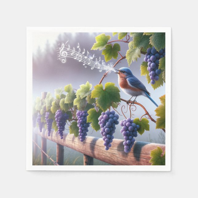 Bluebird Singing On a Grapevine Napkin (Front)