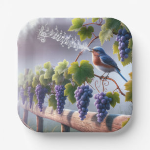 Bluebird Singing On a Grapevine Paper Plate