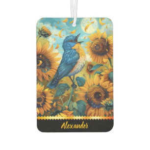 Bluebird sings among sunflowers air freshener