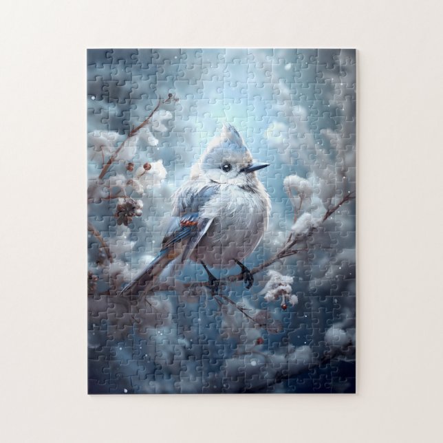 Bluebird Sitting on Snowy Branch Jigsaw Puzzle (Vertical)