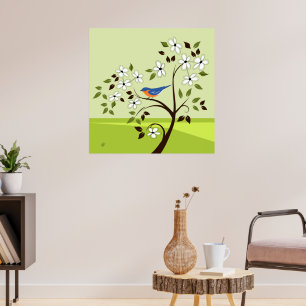 Bluebird Spring Landscape Poster