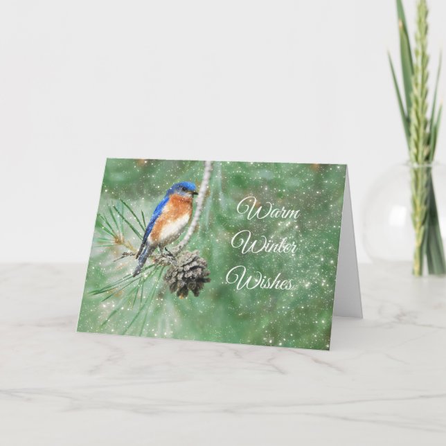Bluebird sur la carte de vacances hivernales Pinec (Devant)