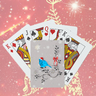 Bluebird Watching a Snowflakes Playing Cards