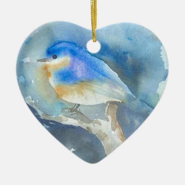Bluebird Watercolor Art Ceramic Ornament (Front)