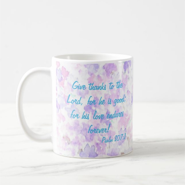 Bluebird Watercolor Scripture Mug Psaume 107 (Gauche)