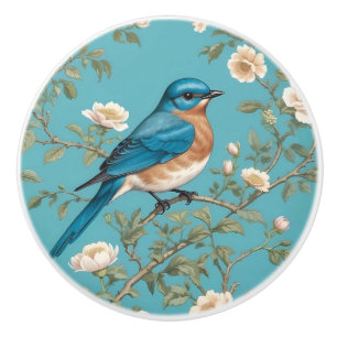 Bluebird William Morris Inspired Turquois Ceramic Knob