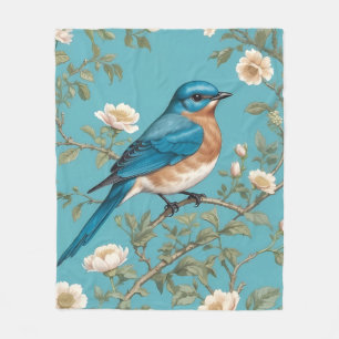 Bluebird William Morris Inspired Turquois Fleece Blanket