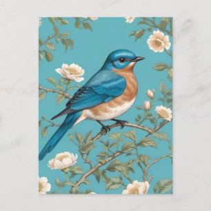 Bluebird William Morris Inspired Turquois  Postcard