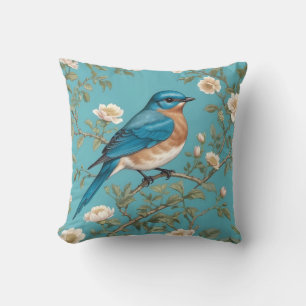 Bluebird William Morris Inspired Turquois  Throw Pillow