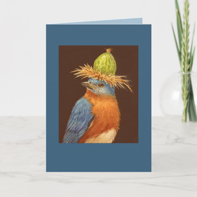 bluebird with gooseberry hat on card (Front)