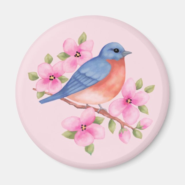 Bluebird with Pink Flowers Magnet (Front)