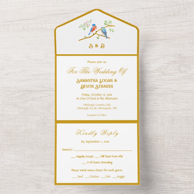 Bluebirds All in One Wedding Invitation (Inside)