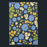 Bluebirds and flowers art kitchen towel<br><div class="desc">This pretty Spring floral pattern features blue zebra primrose flowers,  leaf elements,  and green fern leaves along with two flying bluebirds. Hand drawn,  original artwork.</div>