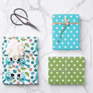 Bluebirds and Flowers  Wrapping Paper Sheet