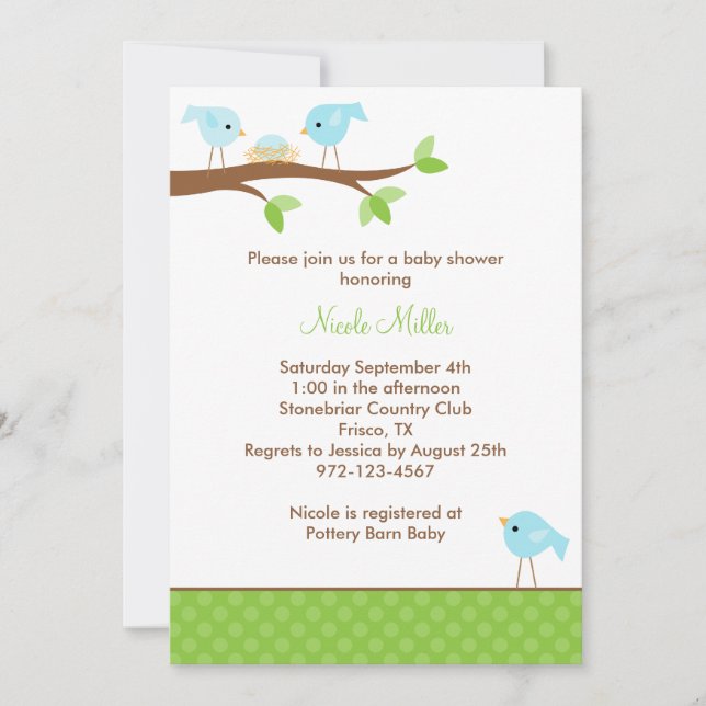 Bluebirds and Nest Baby Shower Invitation (Front)