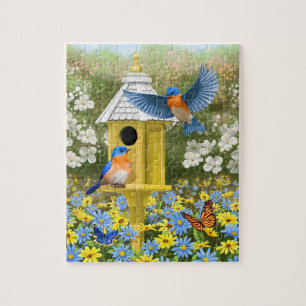 Bluebirds and Round Birdhouse Jigsaw Puzzle