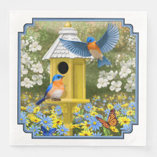 Bluebirds and Tall Yellow Birdhouse Napkin