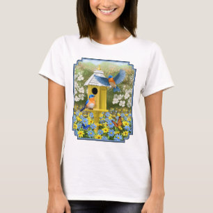 Bluebirds and Tall Yellow Birdhouse T-Shirt