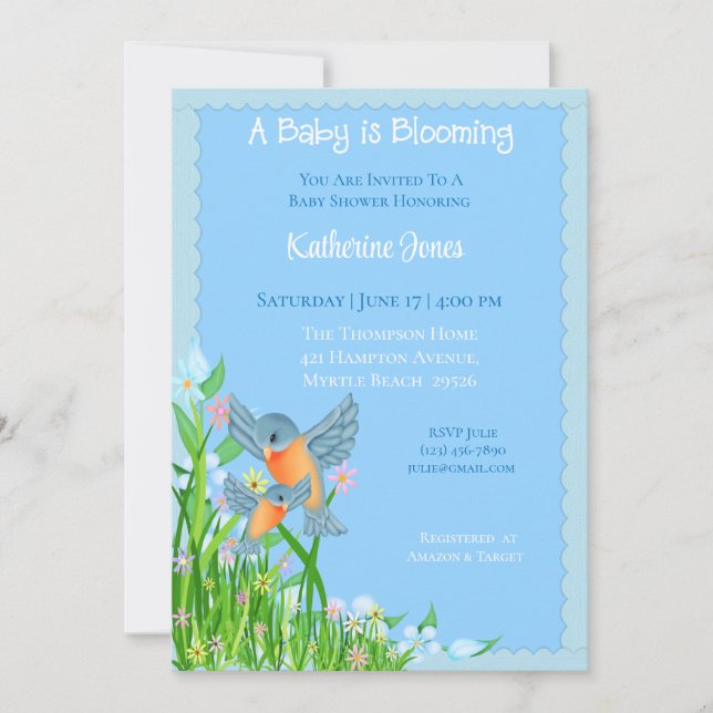 Bluebirds Baby Shower  Invitation (Front)