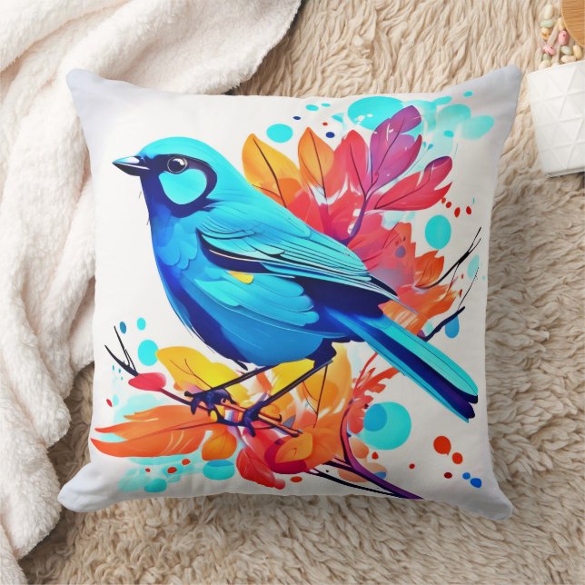 Bluebird's Bliss Art Throw Pillow (Blanket)