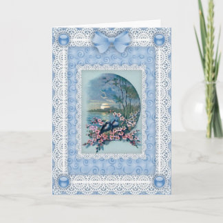 Bluebirds, Blossoms 'n Carte de voeux en dentelle