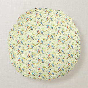 Bluebirds Coussin Rond Avec Texte Pale Jaune