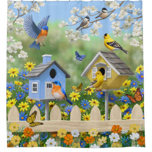 Bluebirds Goldfinches Birdhouses Flower Garden