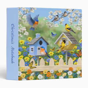 Bluebirds Goldfinches Birdhouses Flower Garden Binder