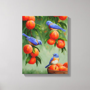 Bluebirds in a Peach Tree Orchard Canvas Print