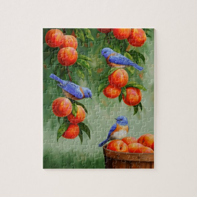 Bluebirds in a Peach Tree Orchard Jigsaw Puzzle (Vertical)