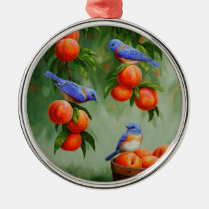 Bluebirds in a Peach Tree Orchard Metal Ornament