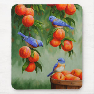 Bluebirds in a Peach Tree Orchard Mouse Pad