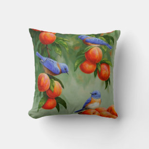 Bluebirds in a Peach Tree Orchard Throw Pillow