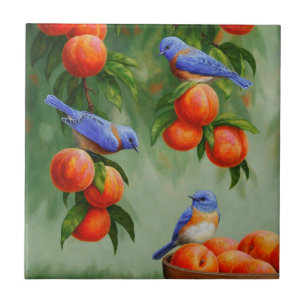 Bluebirds in a Peach Tree Orchard Tile