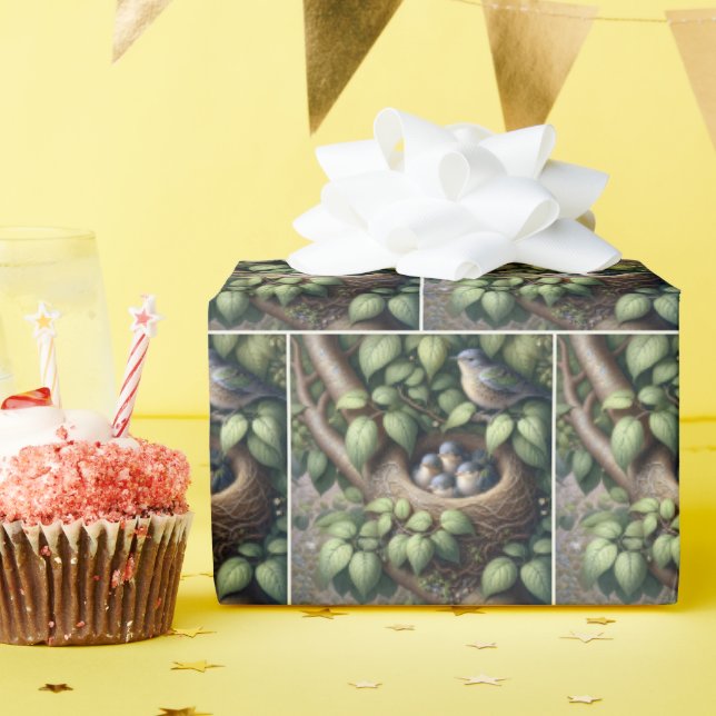 Bluebirds In Nest Wrapping Paper (Birthday Party)
