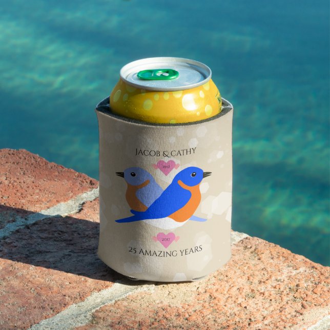 Bluebirds Lovebirds Any Year Wedding Anniversary Can Cooler (In Situ Pool)