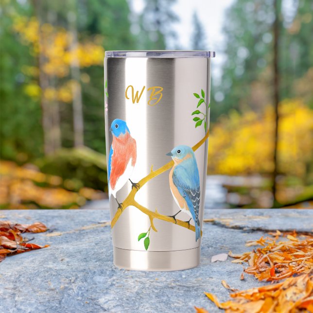 Bluebirds Monogrammed Insulated Tumbler (Outdoor)