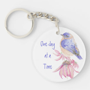 Bluebirds, Motivational, One day at a Time Quote K Keychain