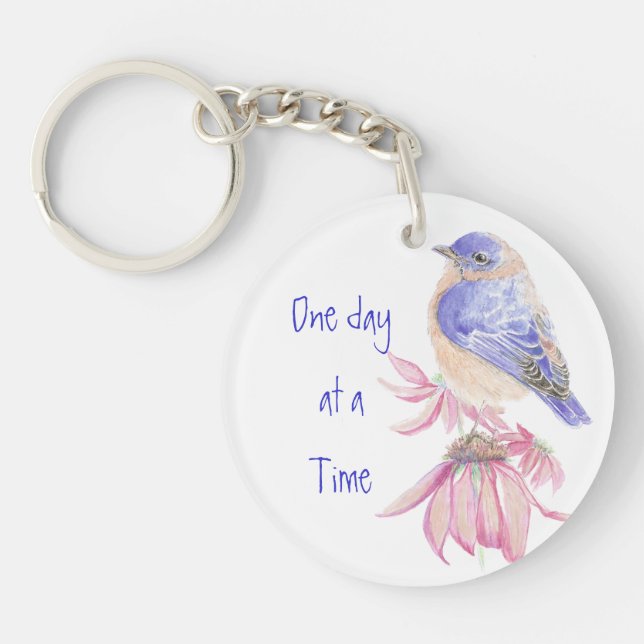 Bluebirds, Motivational, One day at a Time Quote K Keychain (Front)