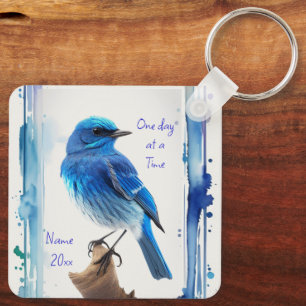 Bluebirds, Motivational, One day at a Time Quote Keychain