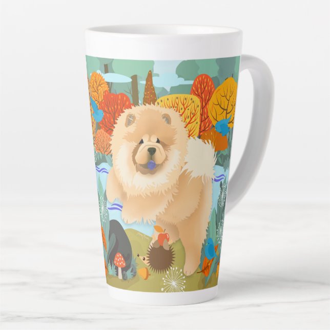 BLUEBIRDS OF HAPPINESS  Chow Latte Mug with text (Right Angle)