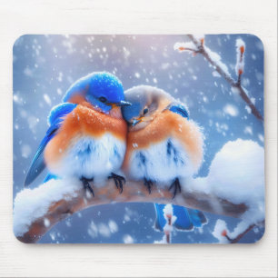 Bluebirds On a Snowy Branch Mouse Pad