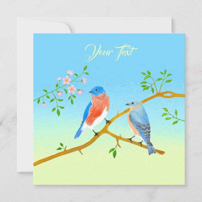 Bluebirds Pale Blue & Green Flat Card (Front)