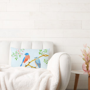Bluebirds Pale Blue Lumbar Pillow