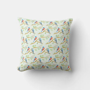 Bluebirds Pale Green Throw Pillow