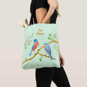 Bluebirds Pale Green Tote Bag