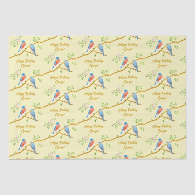 Bluebirds Pale Yellow Tissue Paper (Front)