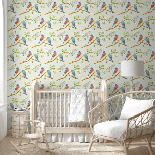 Bluebirds Pale Yellow Wallpaper